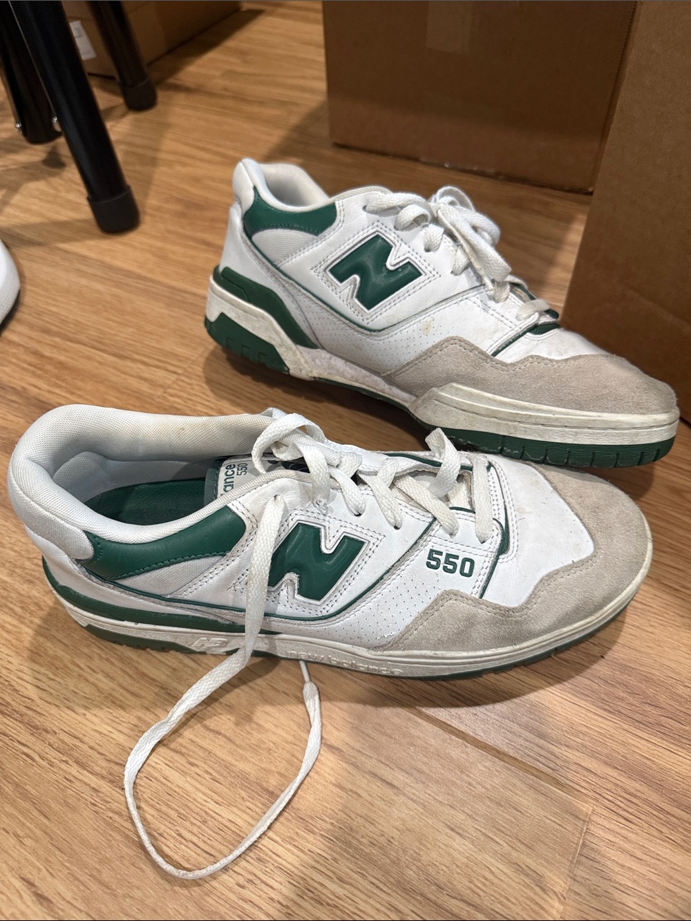 New Balance 550 White and Green Retro Court Sneakers